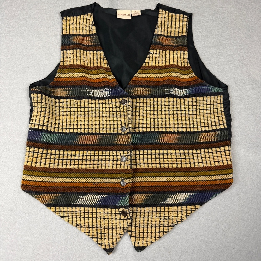 1980s Vintage Crossroads Southwestern Tapestry Vest Sz L
